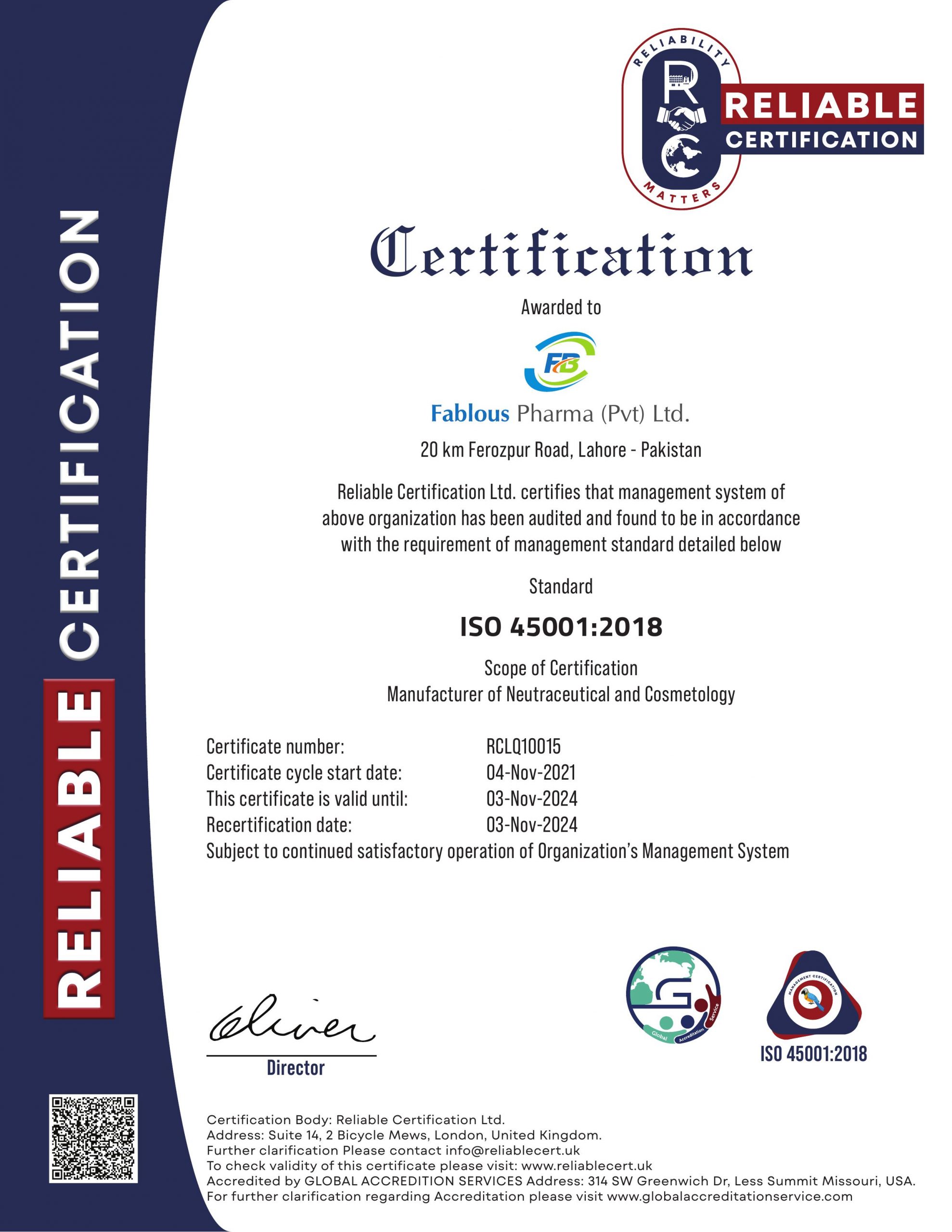 FABLOUS PHARMA PVT LTD ISO 45001 2018 1 scaled